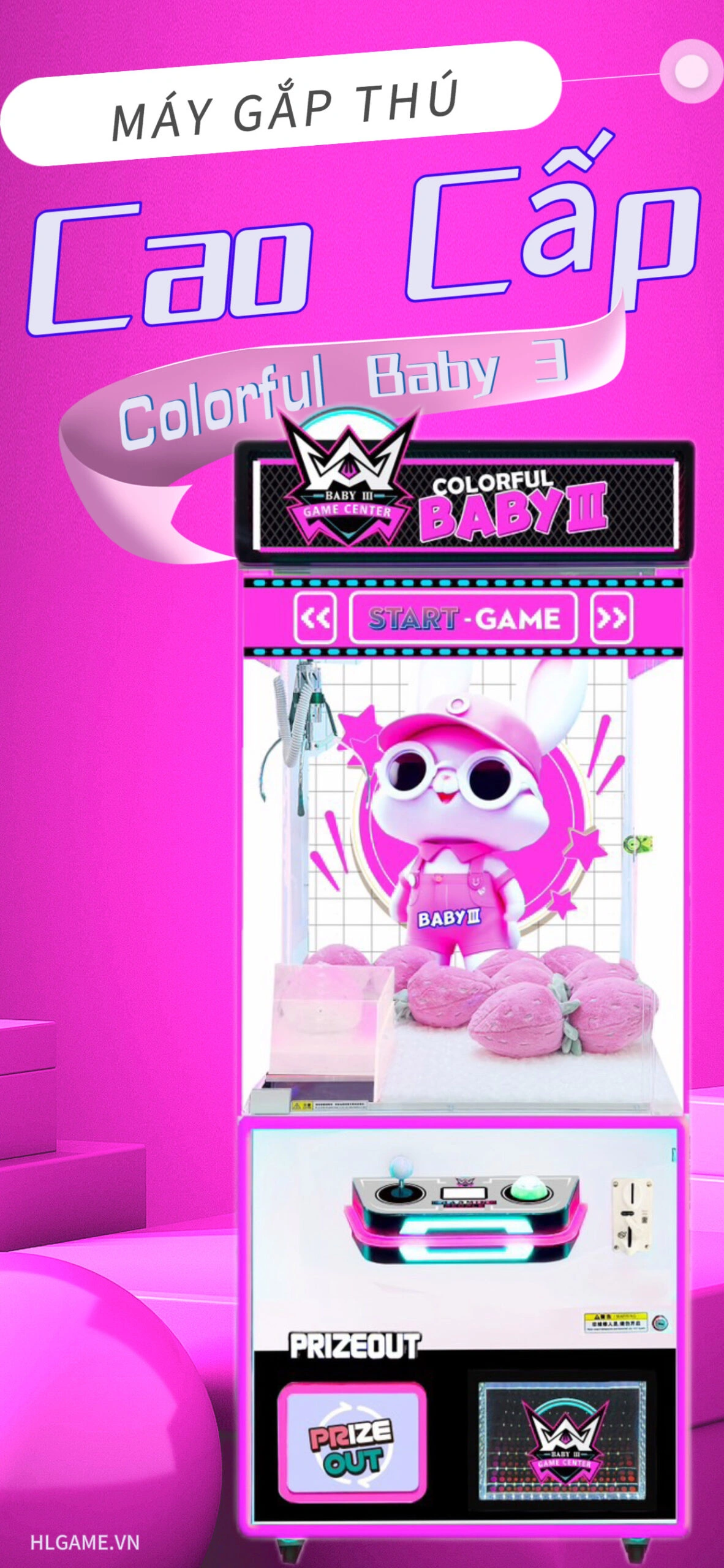 Máy gắp thú bông màu hồng mới nhất, kết hợp 3 màu sắc thú vị!!!